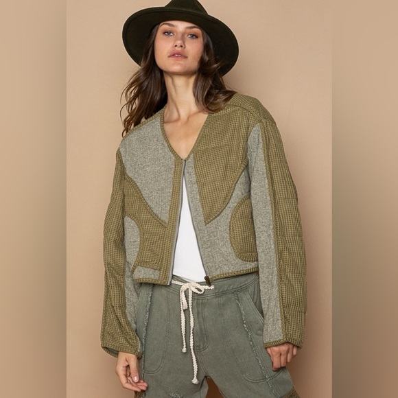 POL Jackets & Blazers - POL Quilted Knit Viding Detail Knit Patch Jacket